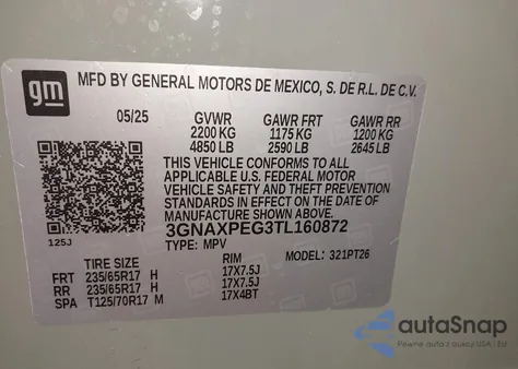 2026 Chevrolet Equinox Awd Lt из США, поврежденный, VIN 3GNAXPEG3TL160872